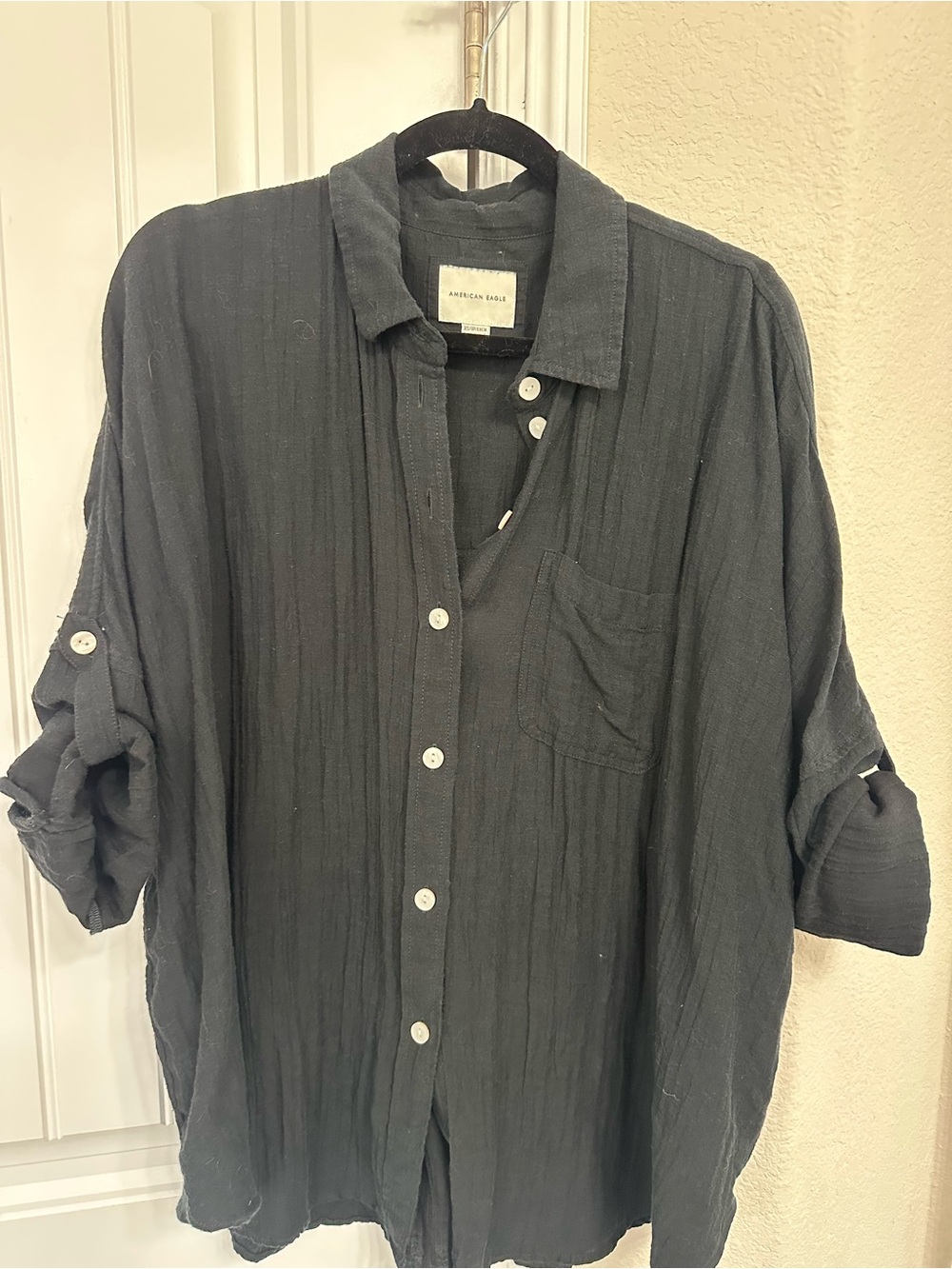American Eagle Outfitters Black Button-Down Shirt